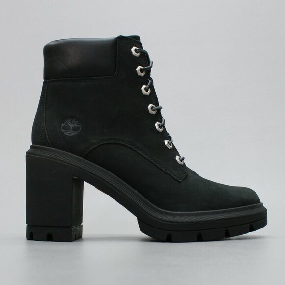Timberland Ladies 8.5 Allington Heights 6" Black Nubuck Heels Ankle Boots A5Y6C - Picture 4 of 12